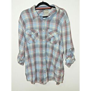True Grit Shirt Mens‎ Size XX-Large Blue Stripe Cotton Button Down Plaid